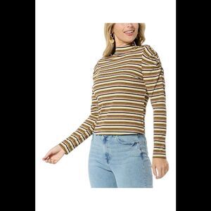 La Joie Women's Yarn Dye Striped Mock Neck Top Tapenade - Regular